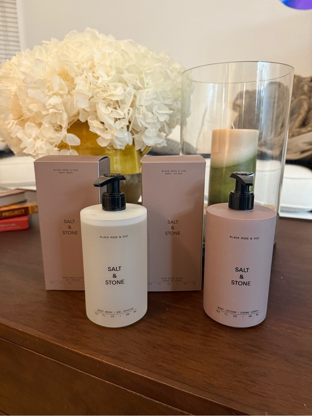 Salt & Stone Black Rose & Oud Body Wash Duo - White and Mauve